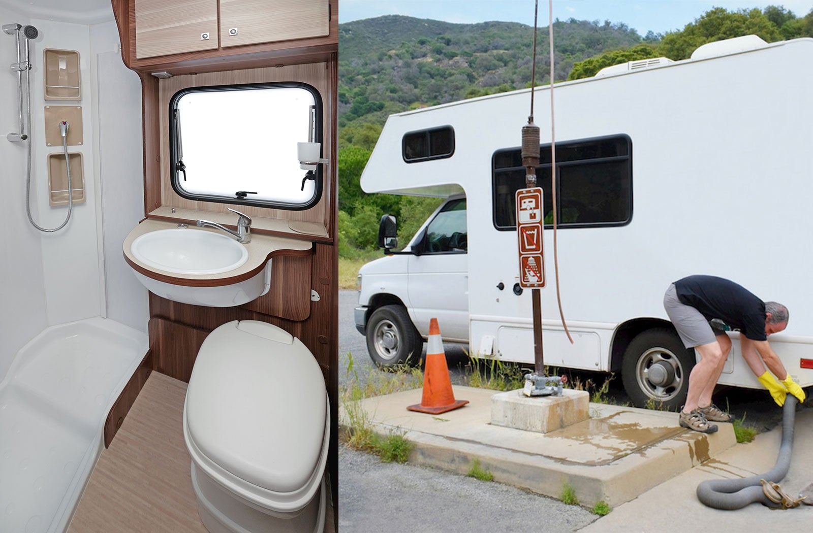 Portable RV/camper toilet and holding tank setup in Hampton, Virginia