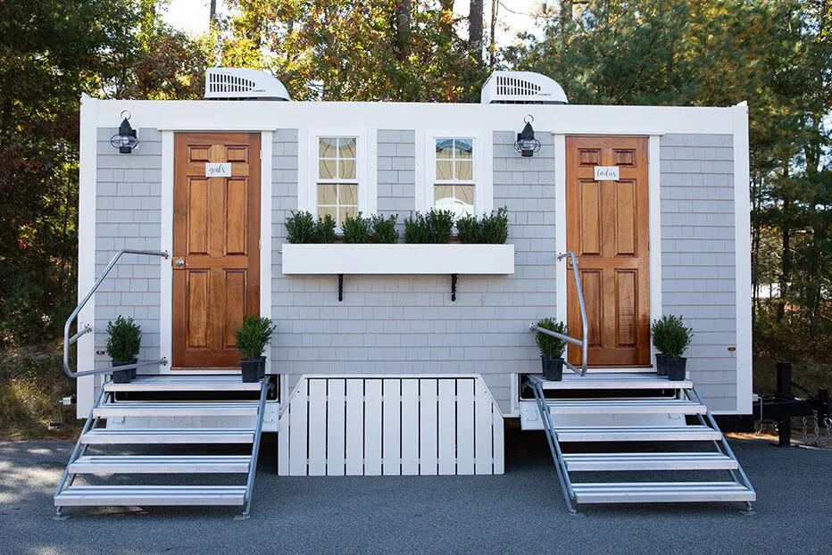 Wedding restroom units discretely staged at a venue in Hampton, Virginia